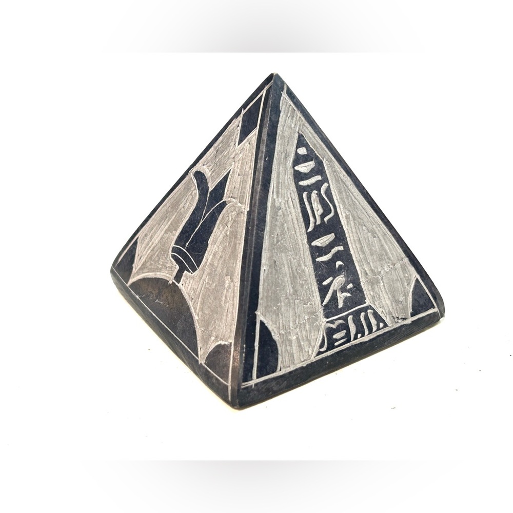 Hand-carved Stone Egyptian Pyramid With Pharaonic Symbols